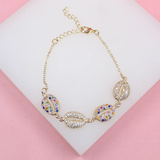 Multicolor Zirconia Puka Shell Charm Bracelet (I164)