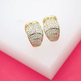 18K Gold Filled Pave Layered Oval Huggies Earrings With Micro CZ Cubic Zirconia Stones (L68)
