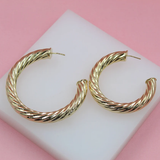 18K Gold Filled 8mm Thick Open Hoop Twisted Stud Earrings (J112)