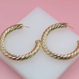 18K Gold Filled 8mm Thick Open Hoop Twisted Stud Earrings (J112)