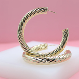 18K Gold Filled 8mm Thick Open Hoop Twisted Stud Earrings (J112)