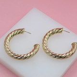 18K Gold Filled 8mm Thick Open Hoop Twisted Stud Earrings (J112)