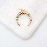 18K Gold Filled Slim Croissant Pendant With Colorful CZ Stones