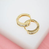18K Gold Filled Huggies Earrings With Clear Rectangle CZ Cubic Zirconia Stones (L73) (STYLE A))