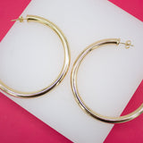 18K Gold Filled 5mm Open Hoop Stud Hoops Earrings (J56)