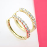 18K Gold Filled Large Huggies With Round CZ Stones(L197)