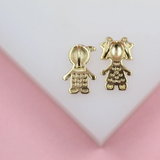 18K Gold Filled Girl & Boy Pendant Charms With Clear Zirconia Stones (A214)