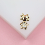 18K Gold Filled Girl & Boy Pendant Charms With Clear Zirconia Stones (A214)