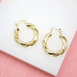 18K Gold Filled 6mm Thick Twisted Hoops Lever Back Earrings (K28-32)