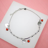 18K Gold Filled Heart Charm Beaded Bead Anklet With Red Heart Stones (E95)