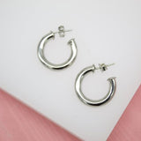 18K Rhodium Filled Thick 4mm Open Hoop Stud Hoops Earrings (J48)(J51)(J71
