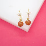 18K Gold Filled Small Brown Aventurine Stone French Lever Back Earrings (L62)