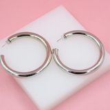 18K Rhodium Filled 7mm Thick Chunky Open Hoop Earrings (J29)(J30)