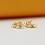 Gold Beaded Pearl Half Hoop Earrings