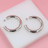 18K Rhodium Filled 7mm Thick Chunky Open Hoop Earrings (J29)(J30)