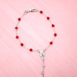 Gold Filled Cross and Virgin Mary Charm Bracelet with Red Beads (I226A)