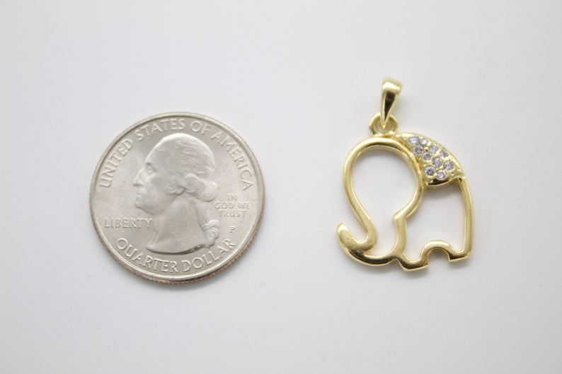 18K Gold Filled Elephant Pendant With CZ Stones