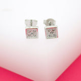 18K Rhodium Filled Square Stud With Five CZ Stone Stud Earrings (L78)