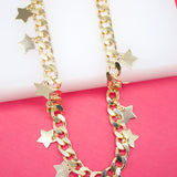 18K Gold Filled 7mm Cuban Curb Chain With Star Charms (F78)