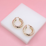 18K Gold Filled 8mm Twisted Textured Hoops Lever Back Earrings (J109)