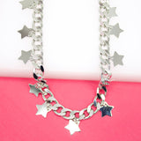 18K Gold Filled 7mm Cuban Curb Chain With Star Charms (F78)