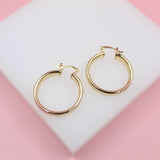 18K Gold Filled 6mm Thin Lever Back Hoop Earrings (J32)(J34)