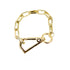 A shiny gold chain bracelet features an interlocking link design secured with a lobster clasp closure.