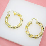 18K Gold Filled Thick Twisted Hoop French Hook Lever Back Earrings (K33-34)