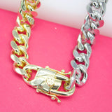 Two Toned 18K Gold Rhodium Filled 10mm Thick Curb Cuban Necklace Chain (F100)