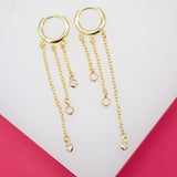 Gold Filled Long Dangle CZ Stone Huggie Earrings (L71)