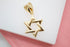 A polished gold Star of David pendant rests against a white display surface.