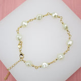 18K Gold Filled Gemstone Pearl Chain Bracelet (I125)