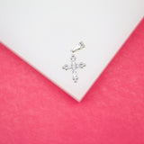 18K Rhodium Filled Small Crucifix Holy Charm Christian Cross Crucifix With CZ Stones (A105)