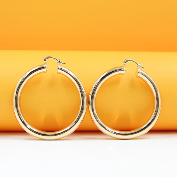18K Gold Filled Thick Lever Back Hoop Earrings | Gold Open Hoop Studs (J14, J15, J16)