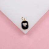 18K Gold Filled Enamel Pendant Charm With Heart Shaped Micro CZ Cubic Zirconia Stones (A237)