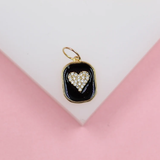 18K Gold Filled Enamel Pendant Charm With Heart Shaped Micro CZ Cubic Zirconia Stones (A237)