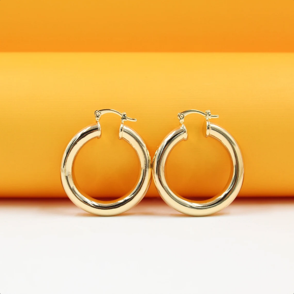 18K Gold Filled Thick Lever Back Hoop Earrings | Gold Open Hoop Studs (J14, J15, J16)