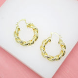 18K Gold Filled Thick Twisted Hoop French Hook Lever Back Earrings (K33-34)