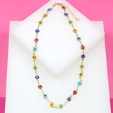 18K Gold Filled Multi-Color Colorful Evil Eye Chain Necklace (G181)