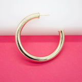 18K Gold Filled 5mm Thick Open Hoop Stud Hoops Earrings (J61)