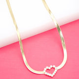 18K Gold Filled Love Style 3mm Herringbone Snake Chain With Heart Shaped CZ Charm (H16)