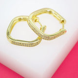18K Gold Filled Large Squared Huggies Earrings With Micro CZ Cubic Zirconia