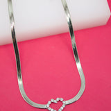 18K Gold Filled Love Style 3mm Herringbone Snake Chain With Heart Shaped CZ Charm (H16)