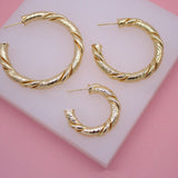 18K Gold Filled Twisted Hoop Stud Earrings | Gold Circle Twisted Hoop | Twisted Open Hoop (J77, J79)