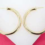 18K Gold Filled 5mm Thick Open Hoop Stud Hoops Earrings (J136)