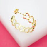 18K Gold Filled Outlined Heart Style Open Hoop Earrings (K104A)