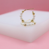 White Pearl Gold Bead Open Hoops (K91A)