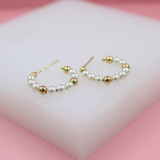 White Pearl Gold Bead Open Hoops (K91A)