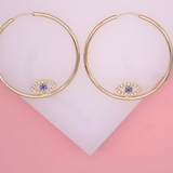 18K Gold Filled CZ Evil Eye Hoop Earrings | Dainty Evil Eye Hoop Earrings