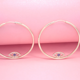 18K Gold Filled CZ Evil Eye Hoop Earrings | Dainty Evil Eye Hoop Earrings